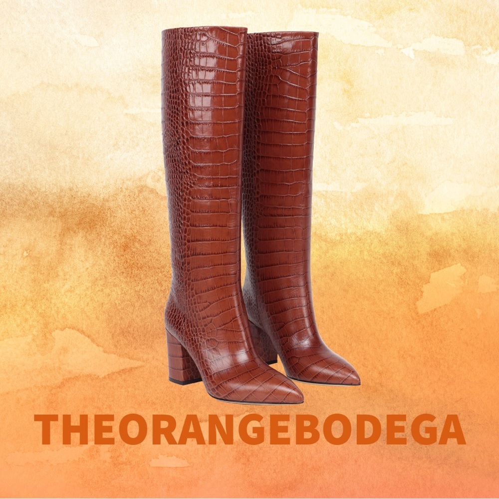 PARIS TEXAS Knee-High Croc Embossed Leather Boots size 38